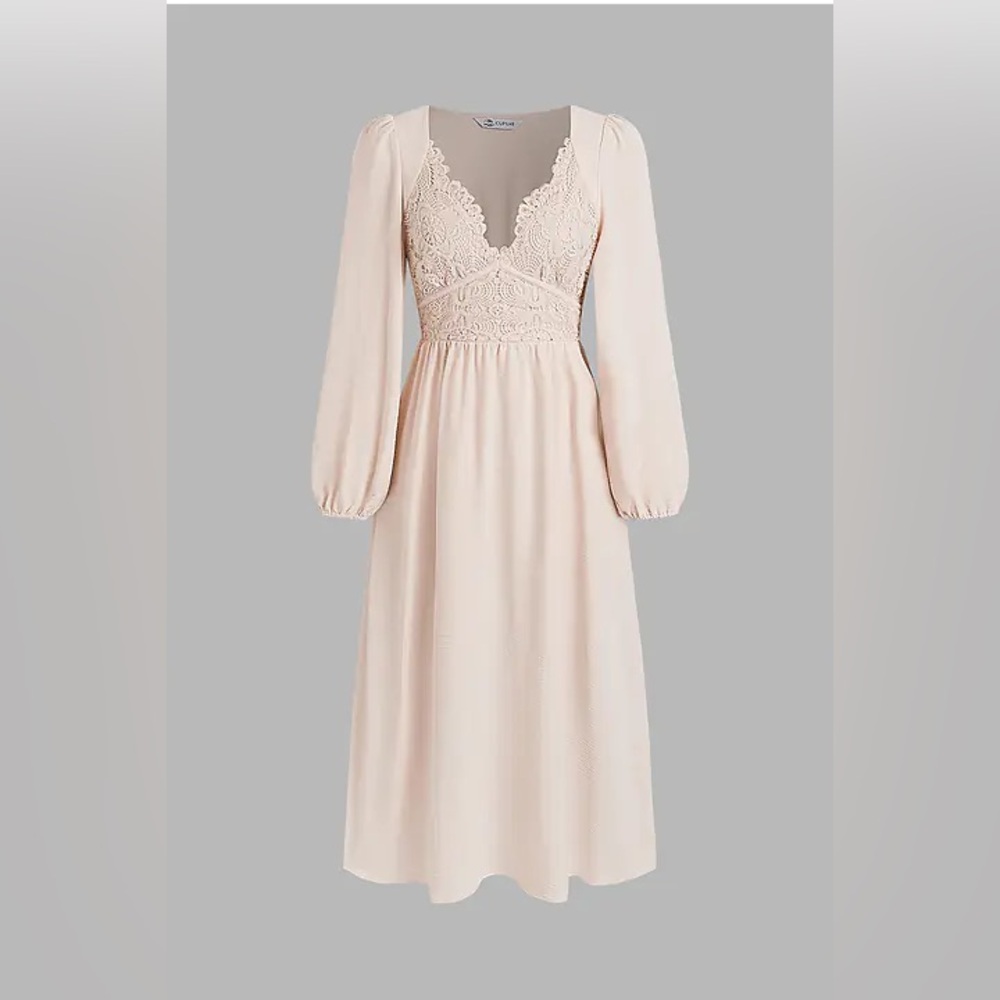 Elegant Cream Lace Midi Dress
